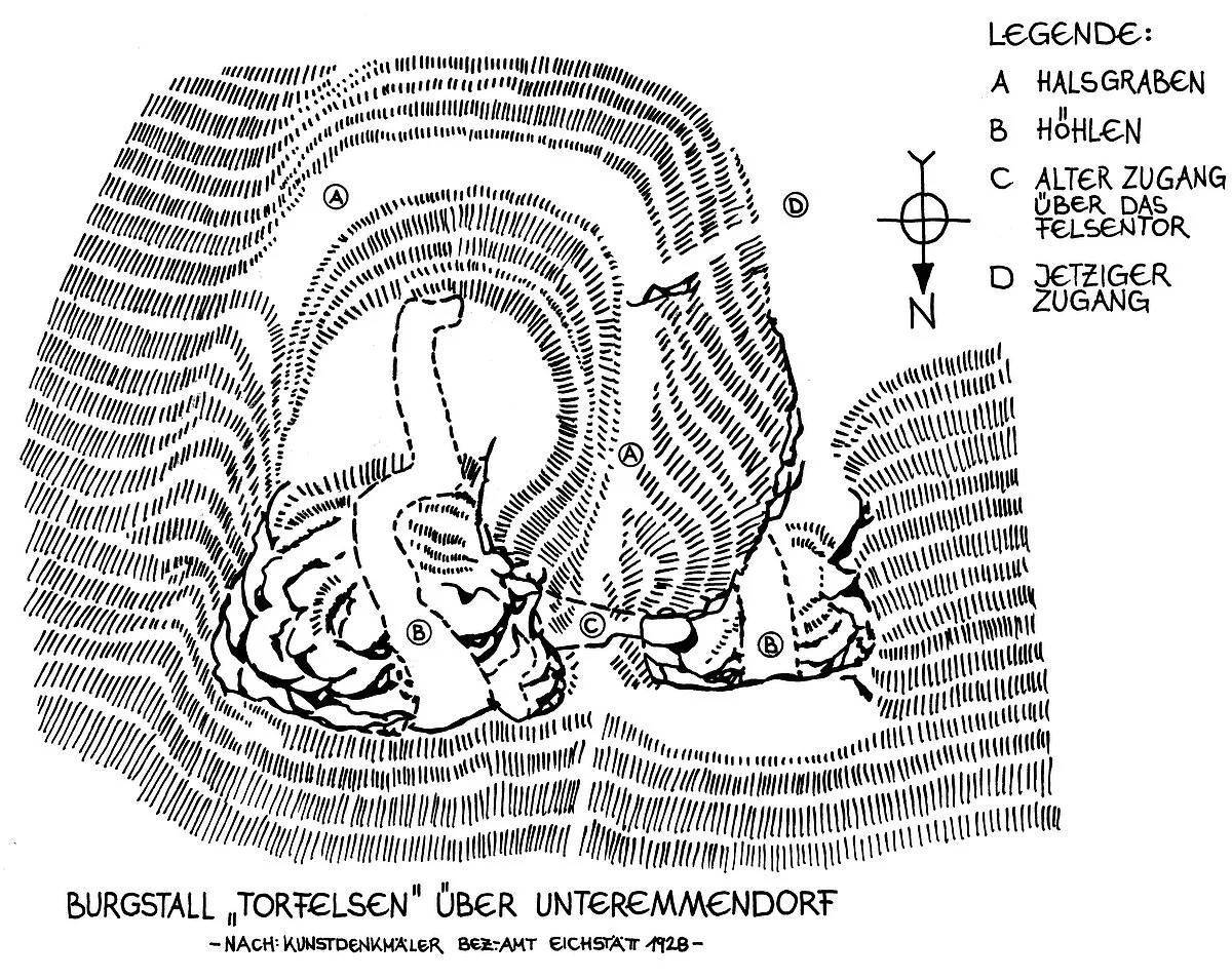 Burgstall "Torfelsen" über Unteremmendorf Kunstdenkmäler Bez.-Amt Eichstätt 1928