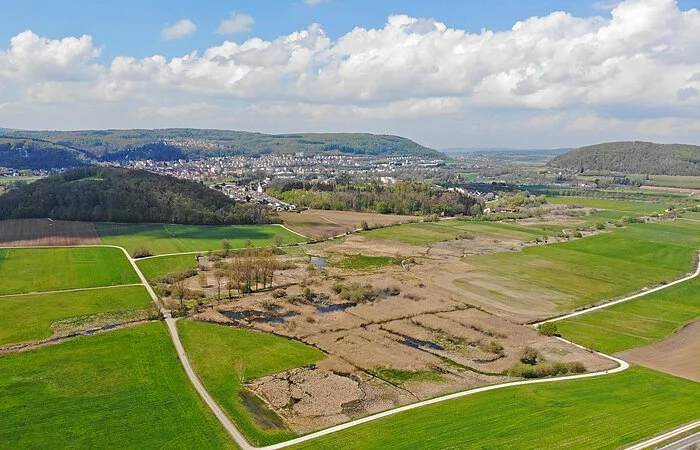 created by dji camera Luftaufnahme vom Ried bei Dietfurt mit Blick auf Treuchtlingen