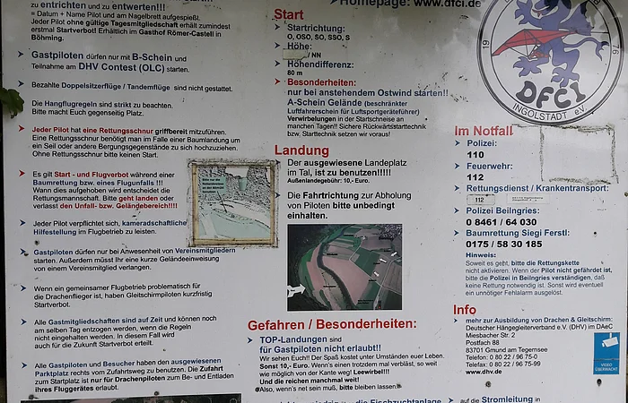 Regeln fürs Drachenfliegen - an der Drachenflugrampe Böhming