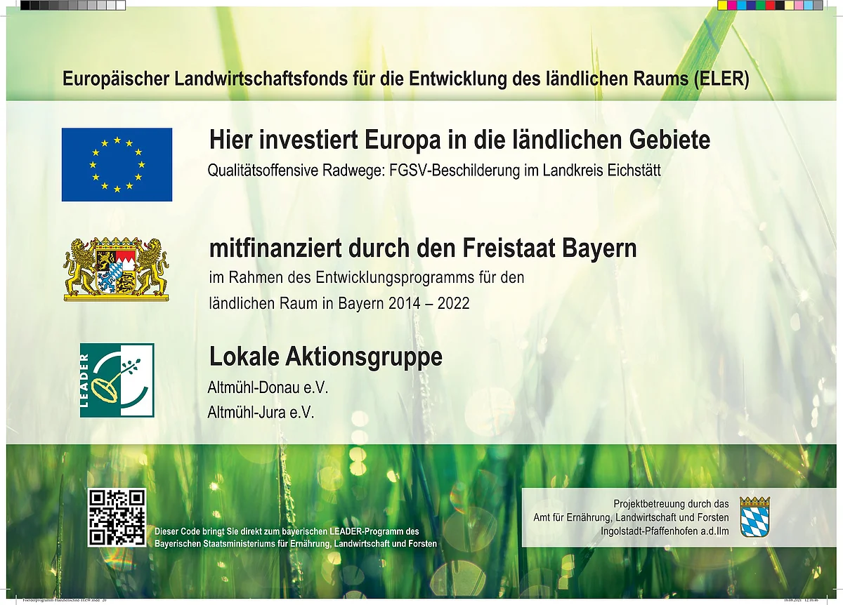 Europäischer Landwirtschaftsfonds unterstützt Radwege im Landkreis Eichstätt, kofinanziert durch Bayern, lokale Gruppen beteiligt.