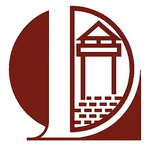 Ein Wachturm und ein D sind im Logo der Deutschen Limesstraße in weiß und rot stilisiert zu erkennen.