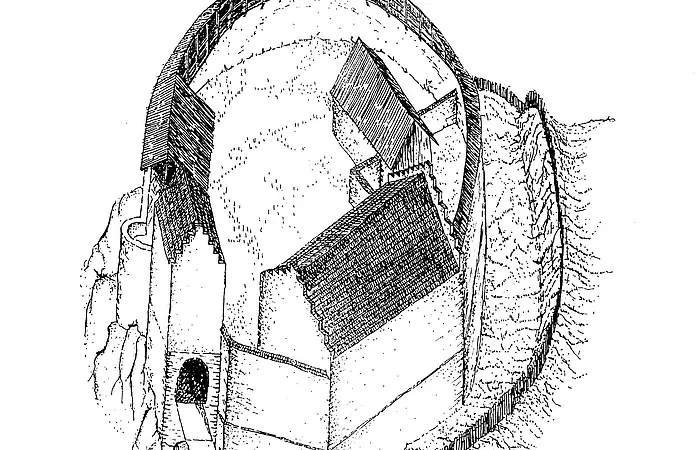 Rekonstruktionsversuch Burg Stossenberg Perspektive aus Südost