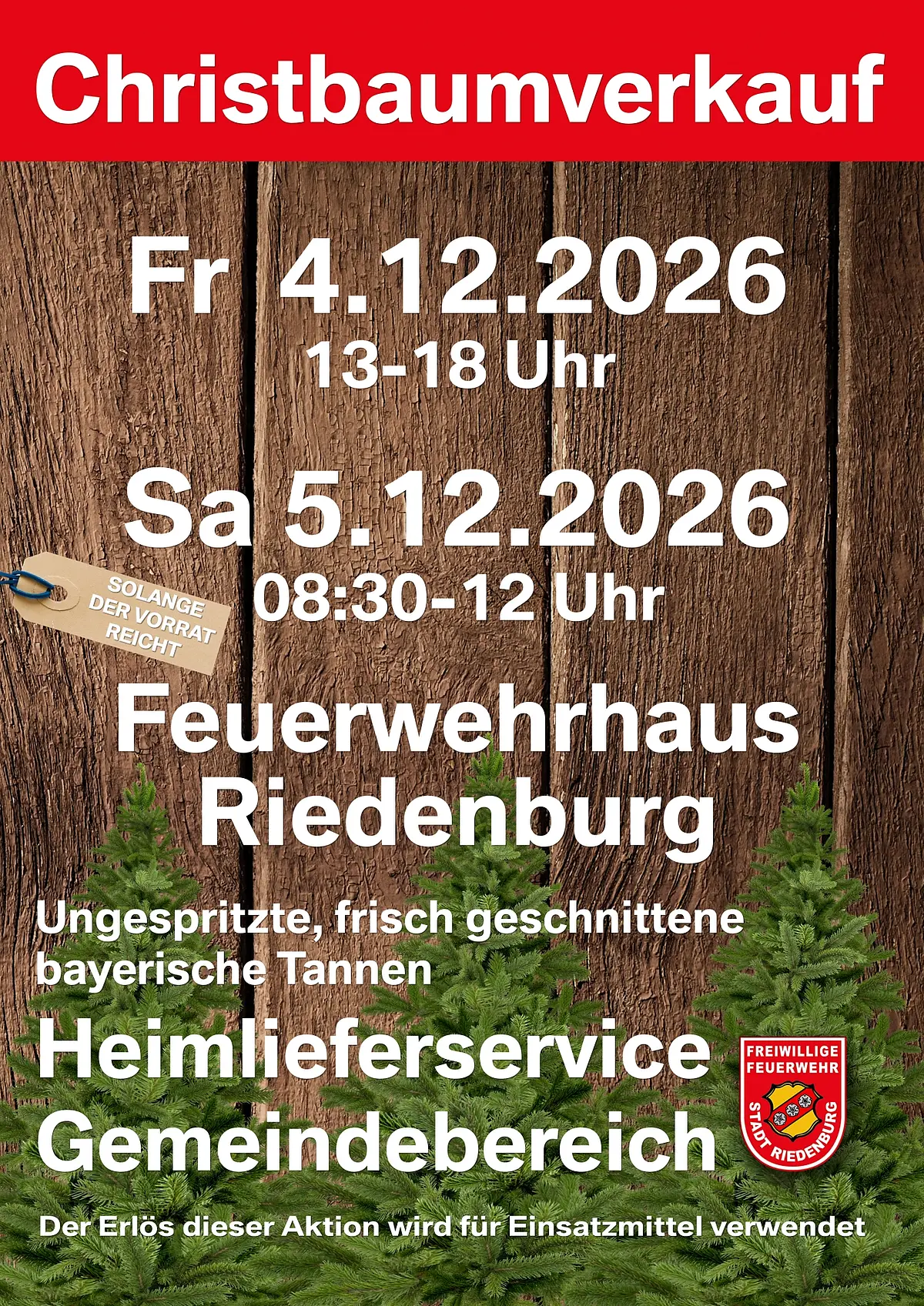 Christbaumverkauf FFW Riedenburg 2026 Auf diesem Bild sieht man das Plakat vom diesjährigen Christbaumverkauf.