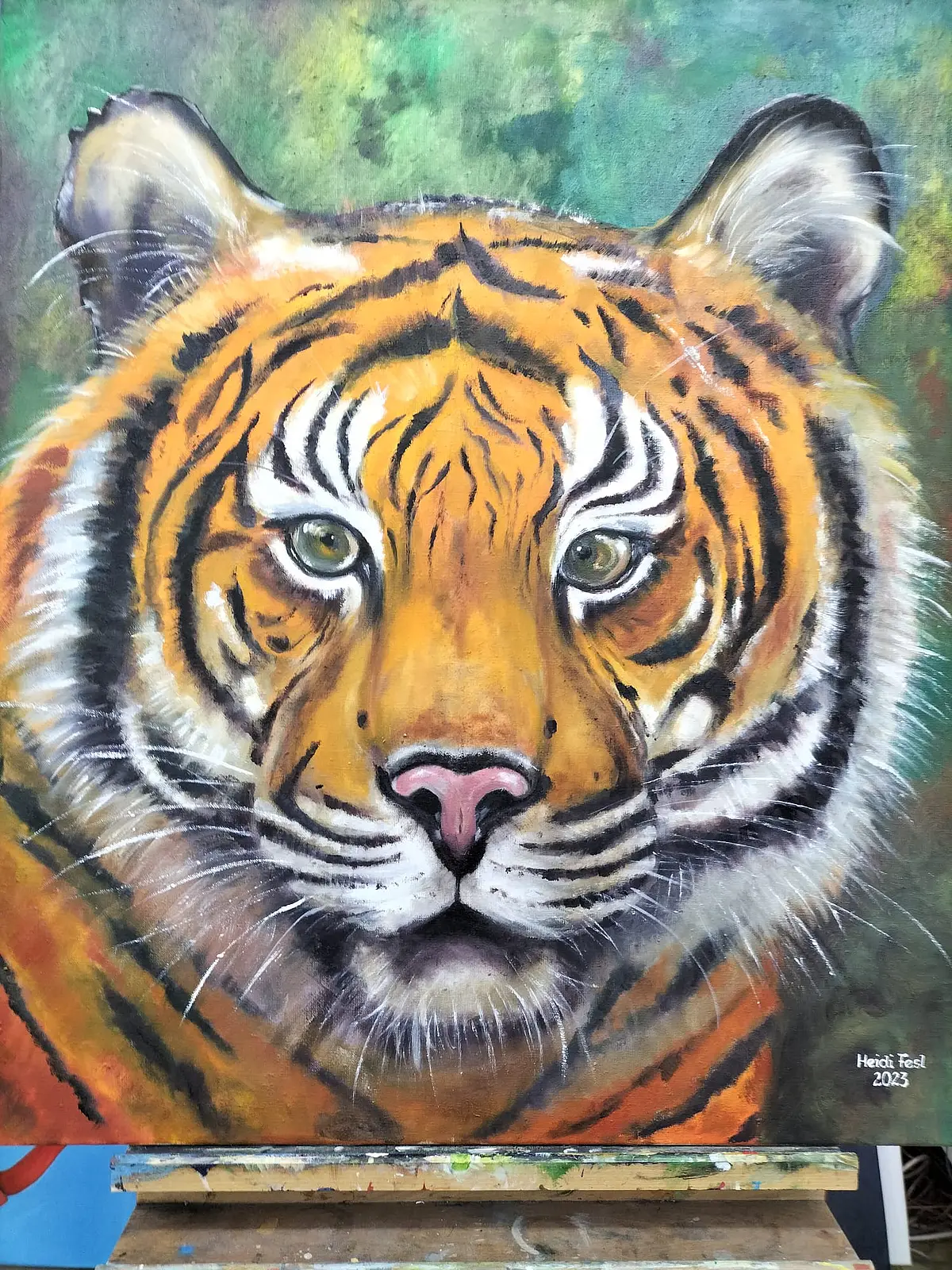 Tigerkopf - Bild von Heidi Fesl Gemalter Tigerkopf von der Künstlerin Heidi Fesl