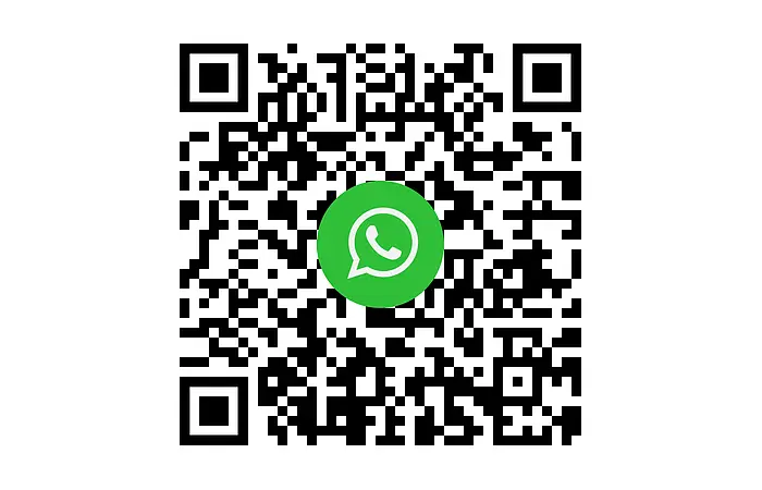 QR-Code mit WhatsApp-Logo in der Mitte auf weißem Hintergrund. Whats-App Kanal - Bäder Stadt Monheim