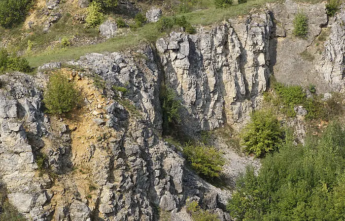 Blick von der Besucherplattform zum Steinbruch bei Bieswang