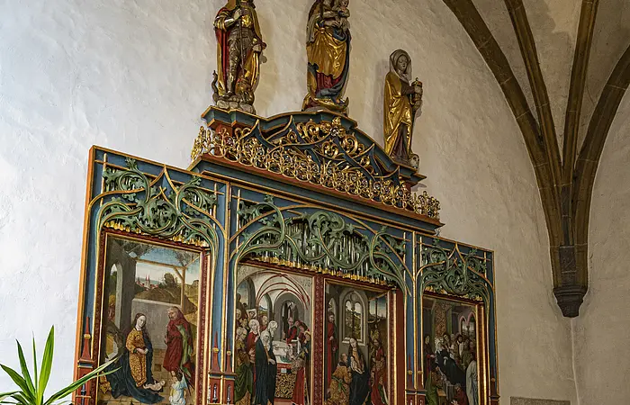 Kopie des berühmten, um 1512-1515 entstandenen Grünewald’schen „Isenheimer Altars“ , Münster St. Johannes, Neumarkt in der Oberpfalz, Bayern, Deutschland,