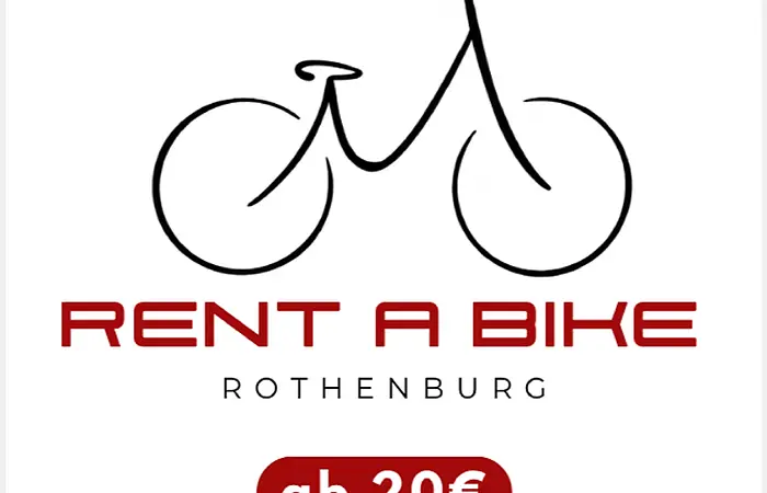 Plakat von Rent a bike Rothenburg mit ab 20€ book now und QR-Code zum scannen.