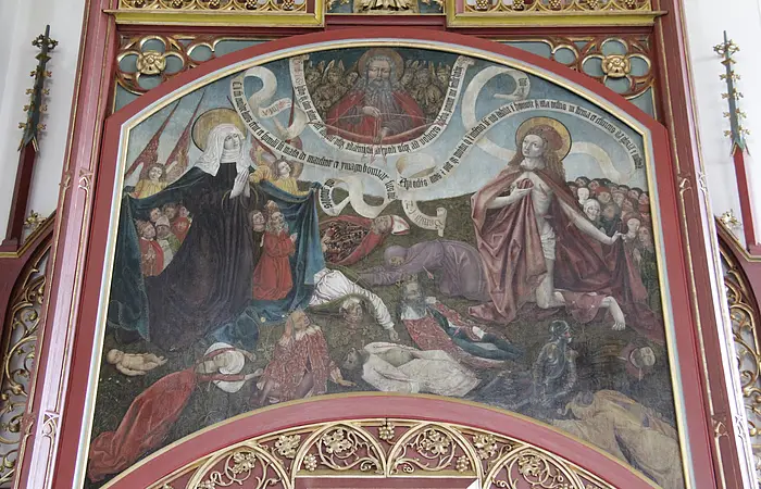 Detailaufnahme eines Altarbildes in der Pfarrkirche St. Sebastian