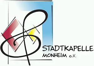Logo der Stadtkapelle Monheim e.V. Logo der Stadtkapelle Monheim e.V. mit stilisiertem Notenschlüssel und geometrischen Formen in Rot, Gelb und Blau.