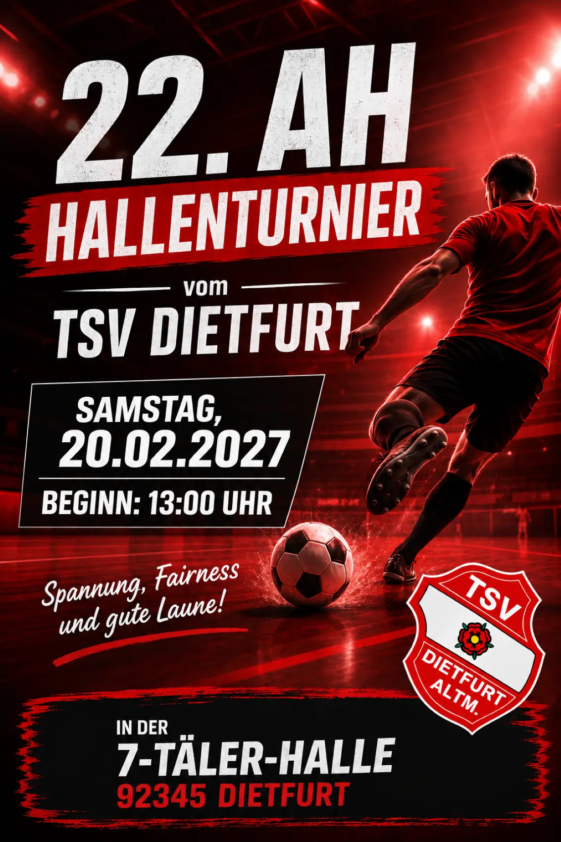 Plakat AH-Hallenturnier 2027 · KI-generiert Auf den Plakat wird das AH-Hallenturnier des TSC Dietfurt beworben
