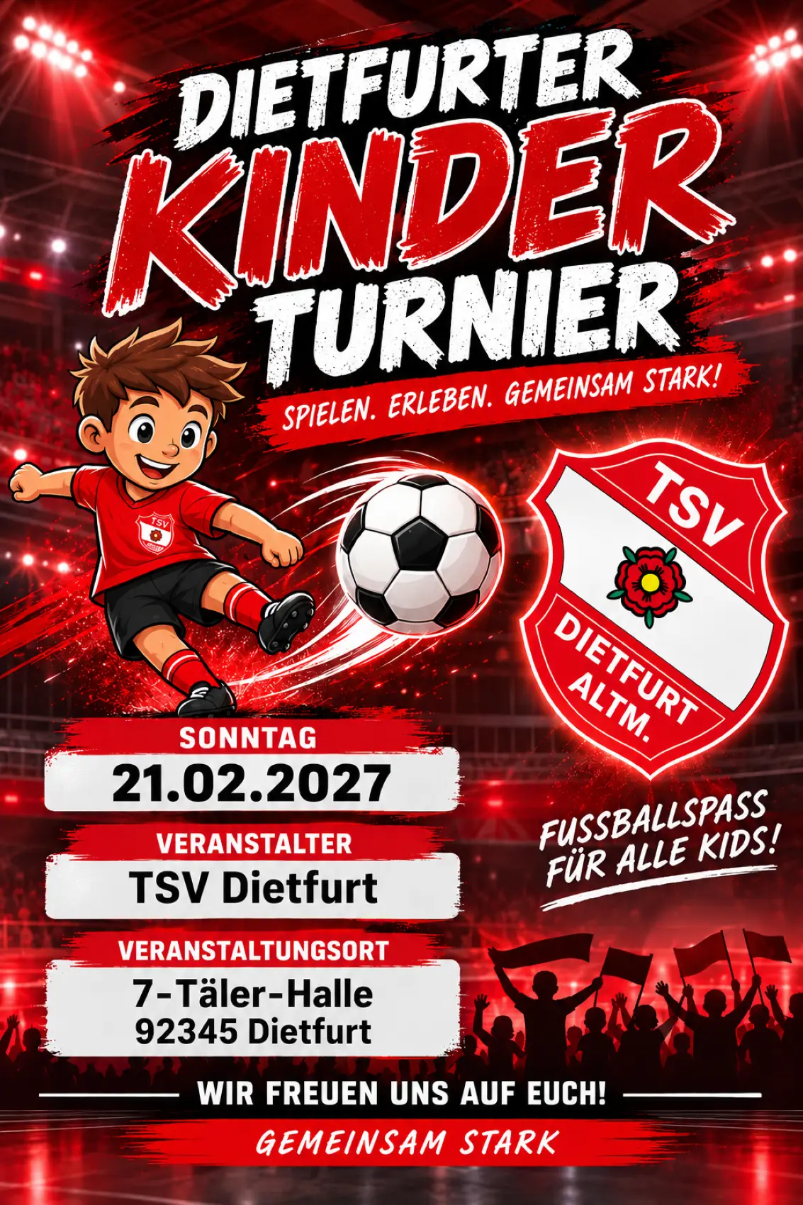 Plakat TSV Dietfurt Kinderturnier 2027 · KI-generiert Plakat wo das Kinderturnier des TSV Dietfurt bewirbt.