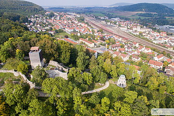Burganlage aus der Vogelperspektive (Luftaufnahme)